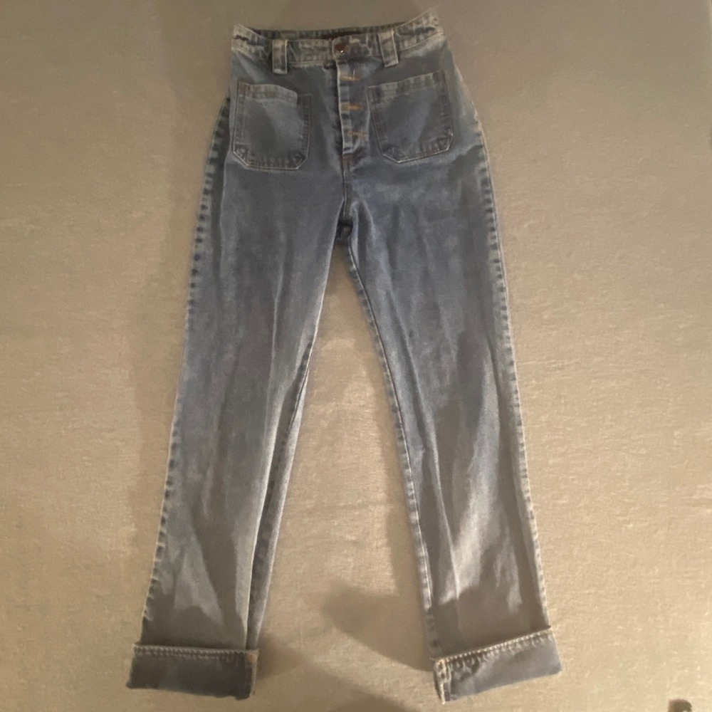 En Saison Womens High Rise Button Fly Cuffed Straight Leg Jeans Blue Size S